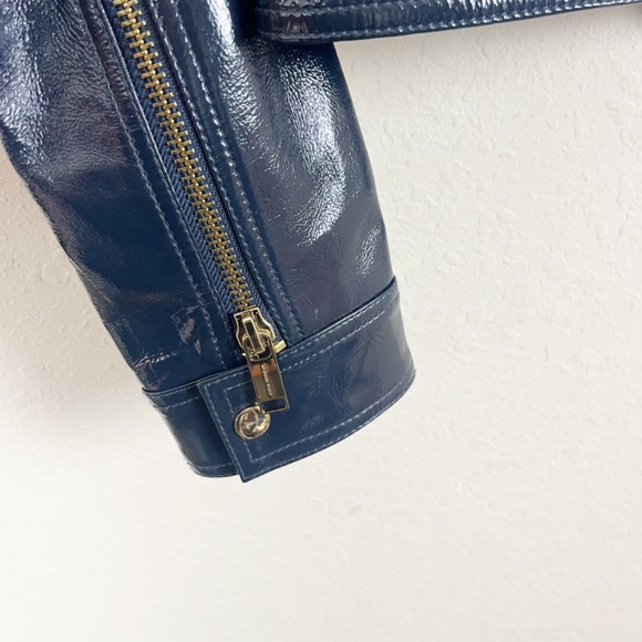 Michael Kors Midnight Blue Lamb Leather Crinkle Moto Jacket Size 4 - Picture 3 of 7